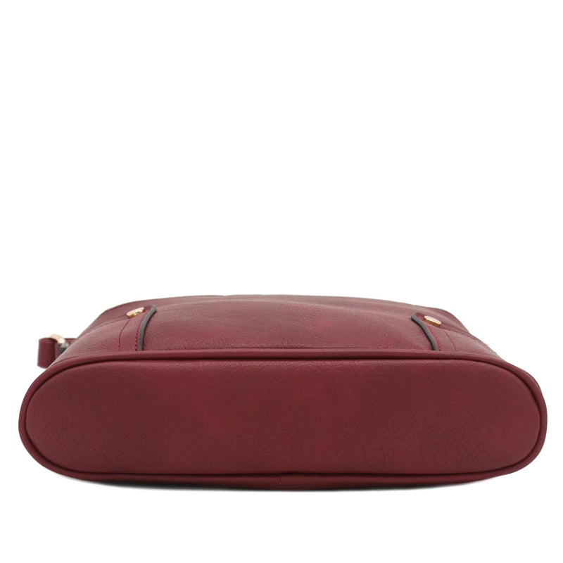 ALYSSA Triple Zip Pocket Large Crossbody Bag (Wine) - Image 4